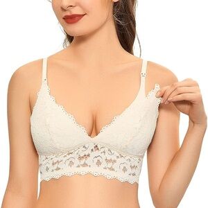 MOMANDA Women’s Lace Nursing Bra Bralette - Ivory – Size 38D